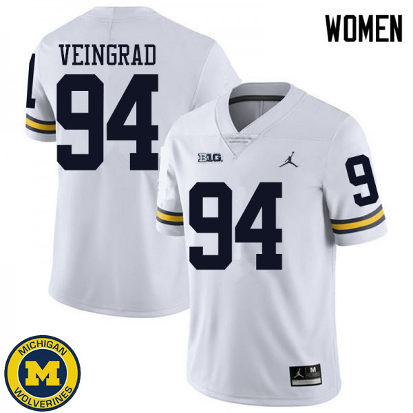 Women's University of Michigan #94 Ryan Veingrad White Jordan Brand Replica Jersey